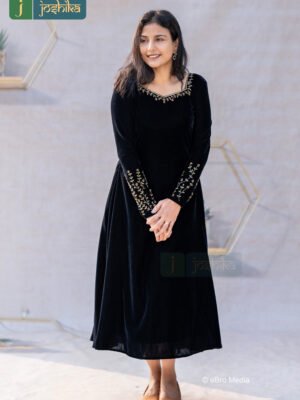 VELVET ELEGANCE HANDCRAFTED BLACK VELVET DRESS
