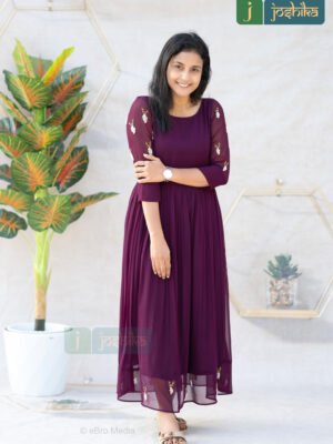 FESTIVE WINE HAND EMBROIDERED GEORGETTE KURTA
