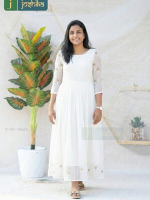 ELEGANT WHITE EMBROIDERED GEORGETTE KURTA