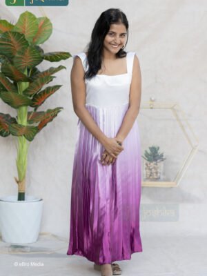 WHITE & LAVENDER OMBRE SATIN PLEATED DRESS