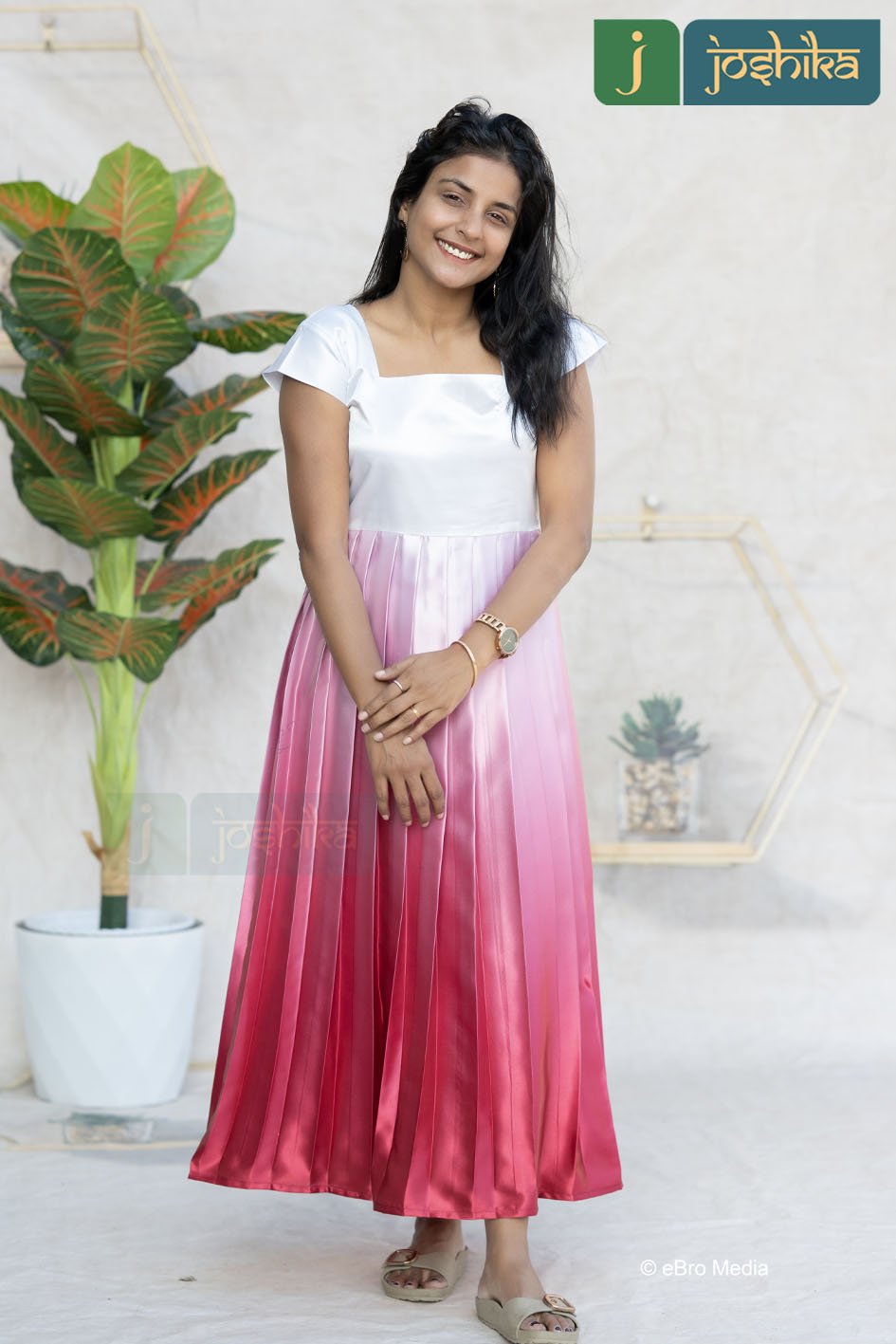 TWILIGHT BLUSH PLEATED SATIN DRESS