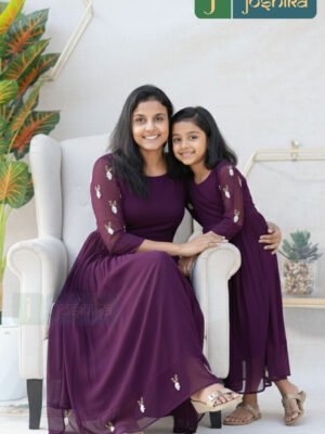 ROYAL PURPLE HAND EMBROIDERED MOTHER-DAUGHTER COMBO SET