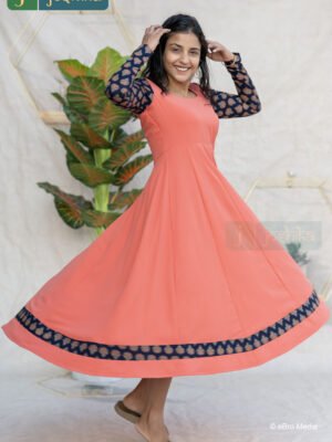 CLASSIC CORAL PANEL ANARKALI WITH AJRAKH DETAILING