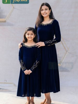 NAVY BLUE VELVET FESTIVE COMBO DRESS