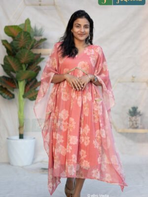 ELEGANT PEACH PLEATED KAFTAN