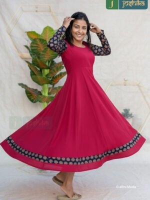 RANI PINK & BLUE AJRAKH FLARED GEORGETTE DRESS