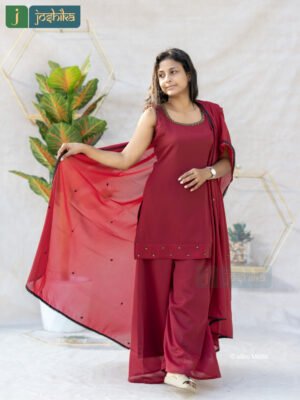 ELEGANT MAROON RED HANDCRAFTED PALAZZO SET