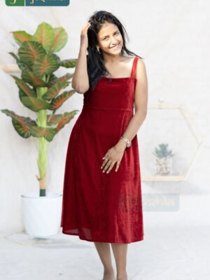 RED VELVET MIDI DRESS-ELEGANT WESTERN CLASSIC