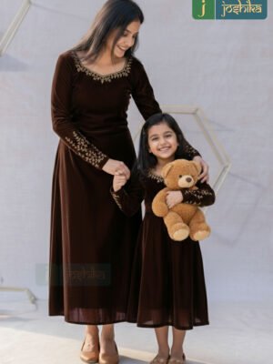 ELEGANT BROWN VELVET MOMMY AND ME COMBO