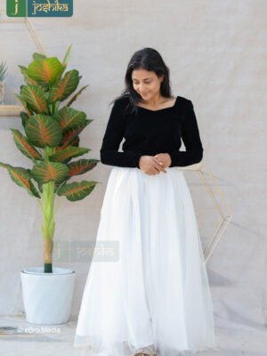 VELVET GRACE CROP TOP WITH FLOWING WHITE NET SKIRT