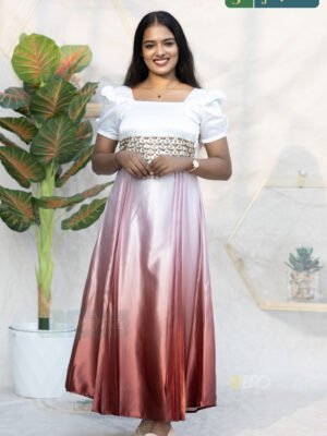 HAND EMBROIDERED OMBRE DRESS WITH PUFF SLEEVE