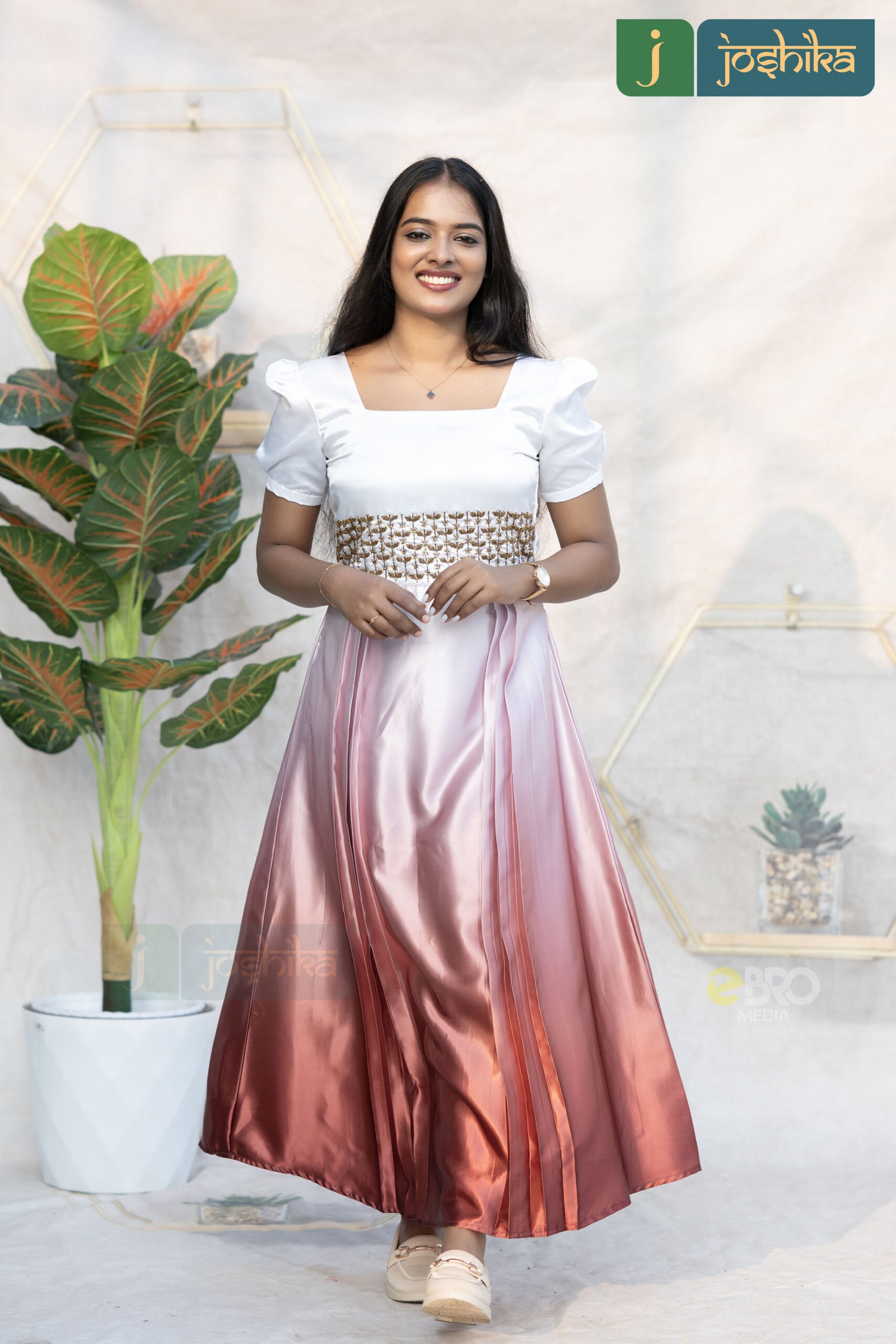 HAND EMBROIDERED OMBRE DRESS WITH PUFF SLEEVE - Image 2