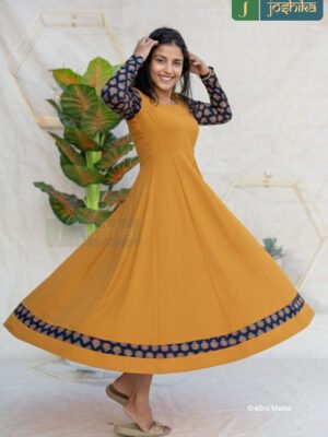 GRACEFUL MUSTARD GEORGETTE ANARKALI STYLE DRESS