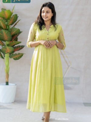 LIME GREEN CHANDERI COLLAR KURTA