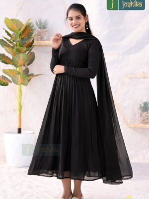 ELEGANT BLACK GEORGETTE ALIYACUT KURTA WITH DUPATTA