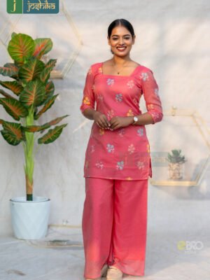 ELEGANT CORAL PEACH CHANDERI SHARARA SET