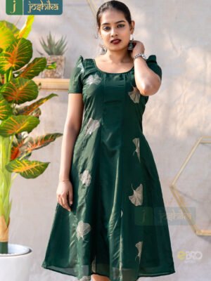 ELEGANT PANEL FROCK IN CRAPE SILK WITH LEAF MOTIF DESIGN