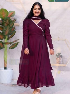 MAROON GRACE GEORGETTE ANARKALI WITH ELEGANT LACE DETAILING
