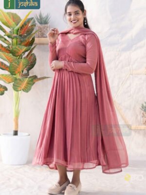 DUSTY PEACH FLARED GEORGETTE ALIYACUT KURTA WITH SAME COLOR DUPATTA