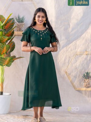 SILKY GEORGETTE A-LINE KURTA WITH HAND EMBROIDERY