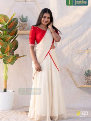 GRACEFUL ETHNIC DAVANISET IN IVORY WITH RED ACCENTS