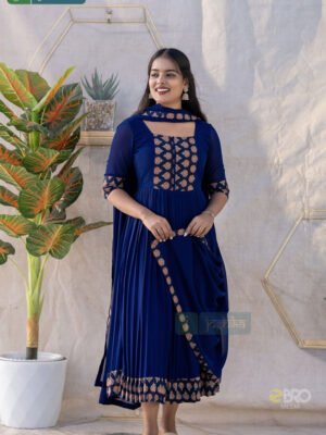 ELEGANT PLEATED KURTA WITH AJRAKH YOKE AND DUPATTA