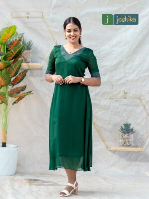 Elegant Emerald Green A-Line Kurta with Sheer Overlay