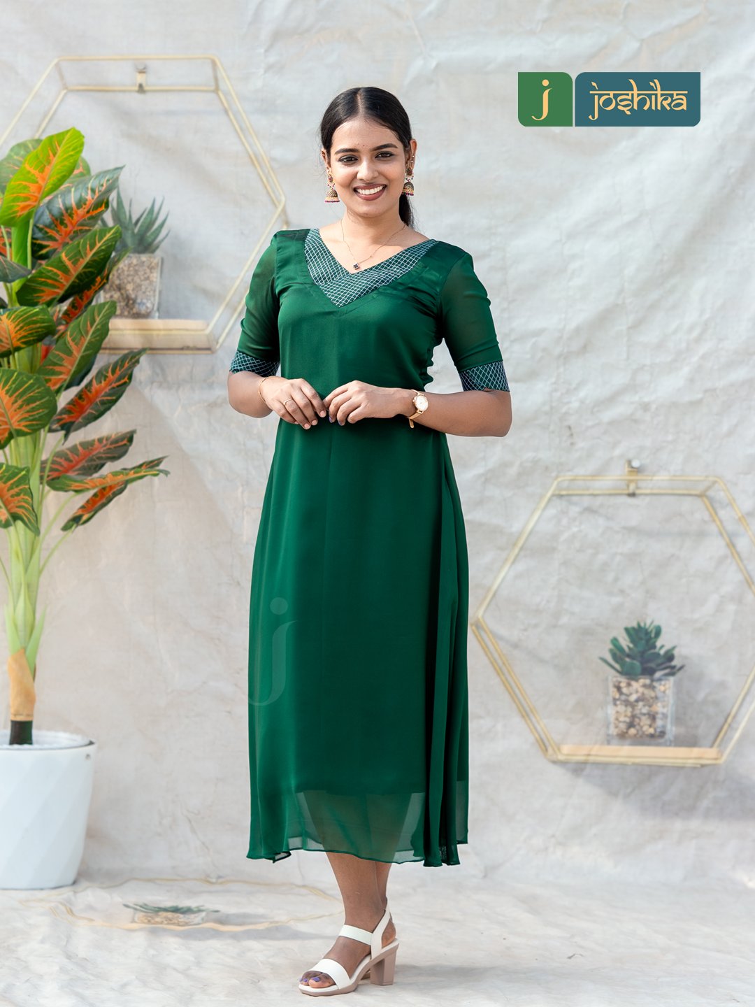 Elegant Emerald Green A-Line Kurta with Sheer Overlay