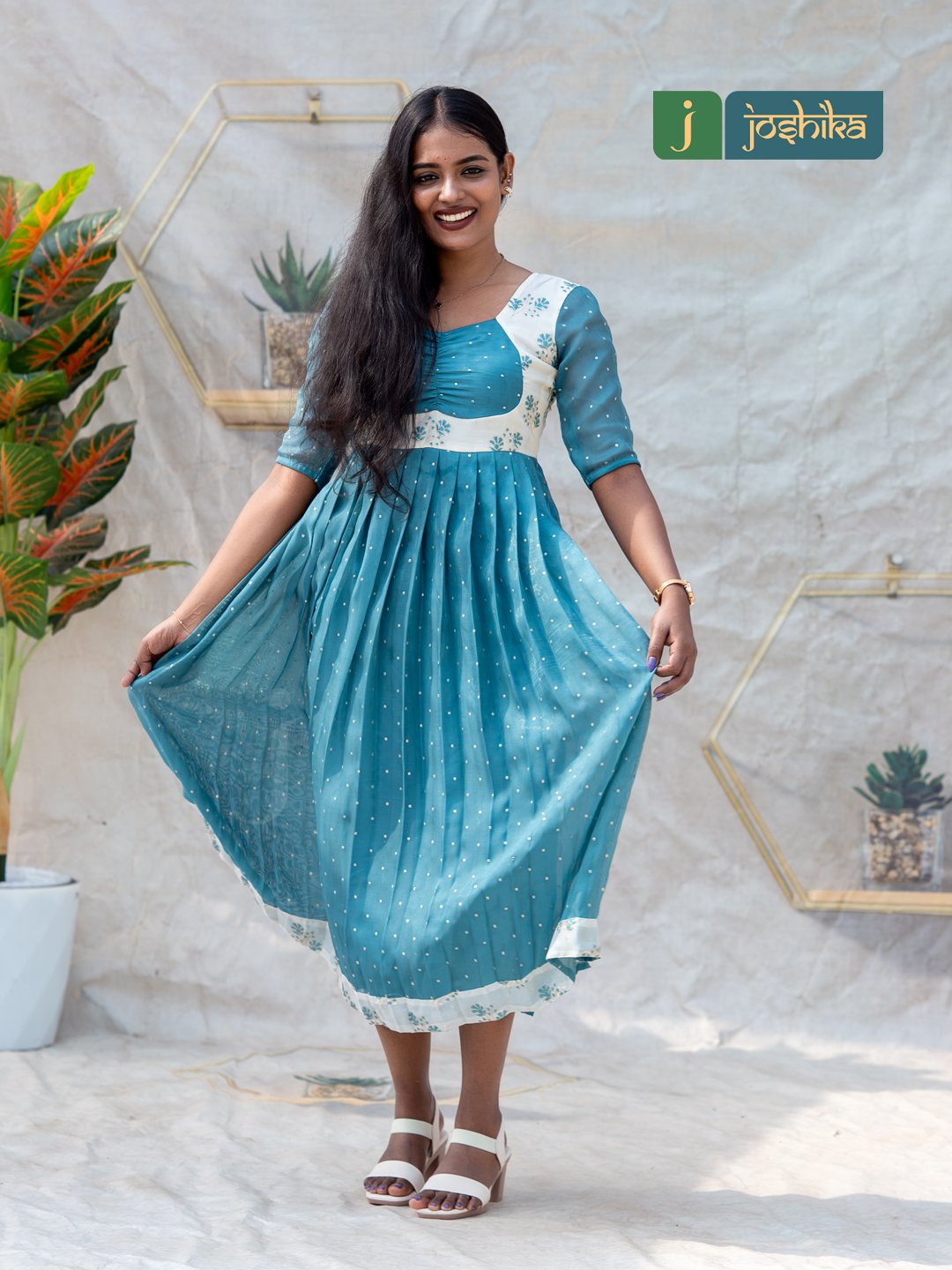 ELEGANT TEAL JUTE ORGANZA KURTA - Image 6