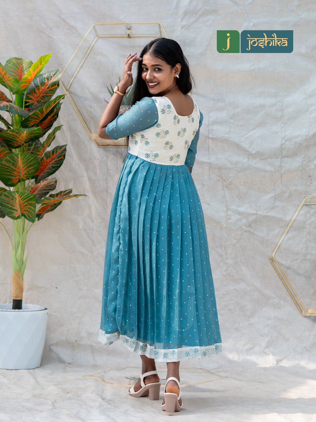 ELEGANT TEAL JUTE ORGANZA KURTA - Image 5