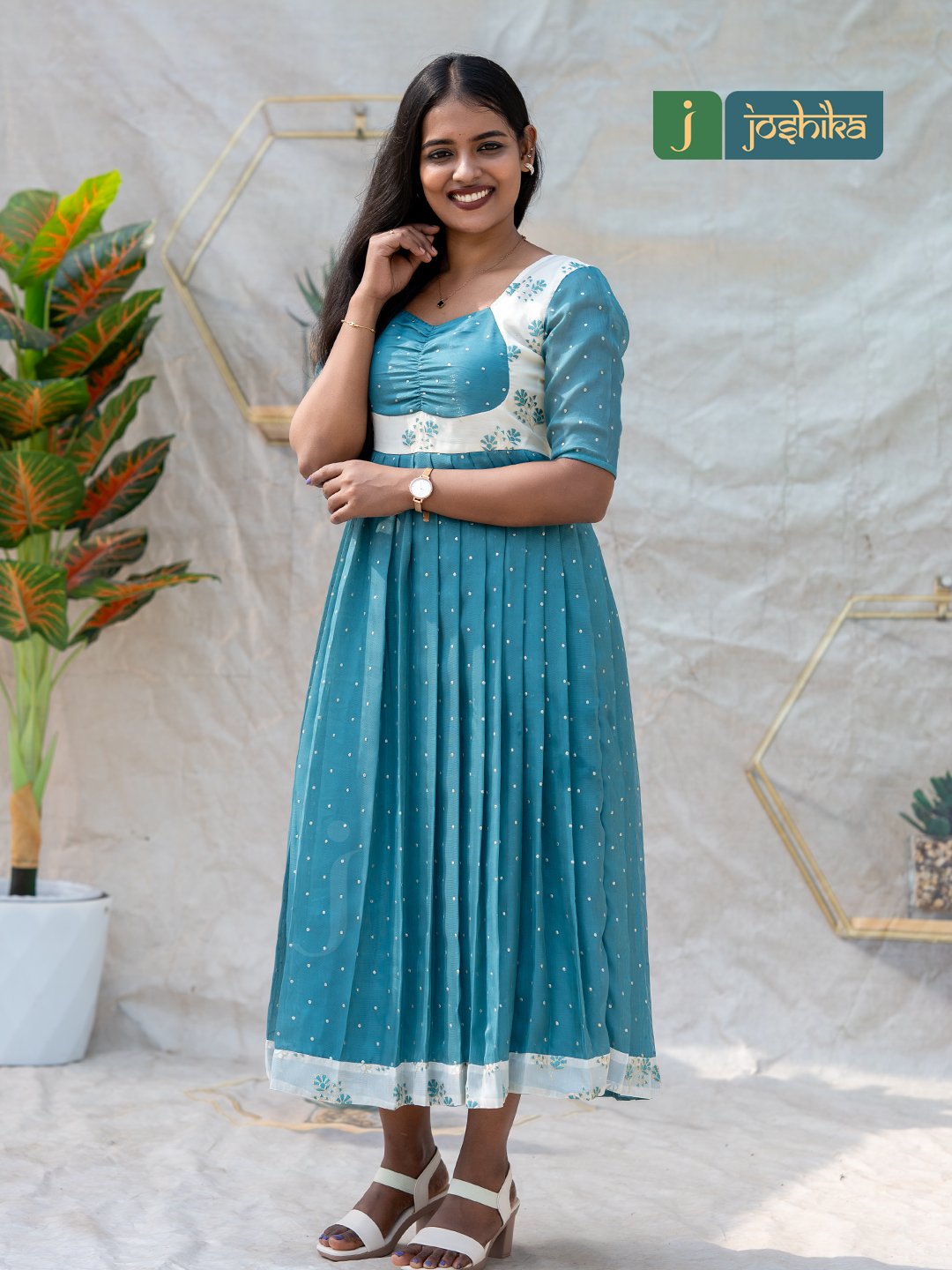 ELEGANT TEAL JUTE ORGANZA KURTA - Image 3