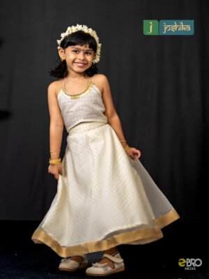 Onam Festive Series: Girls' Cream Skirt & Sleeveless Top