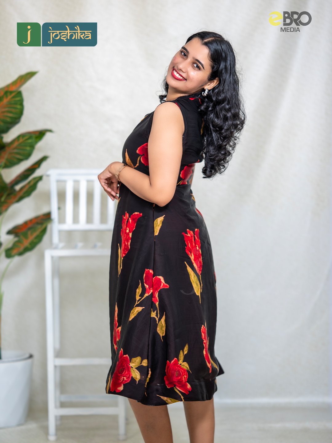 Midnight Rose Sleeveless Silky Velvet Frock - Image 3