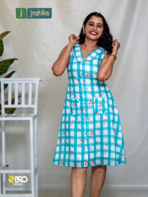 Cyan Floral Checkered Summer Kurta
