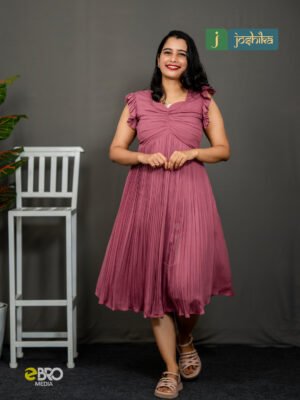 Elegant Ruched-Bodice Pleated Rayon Midi Dress
