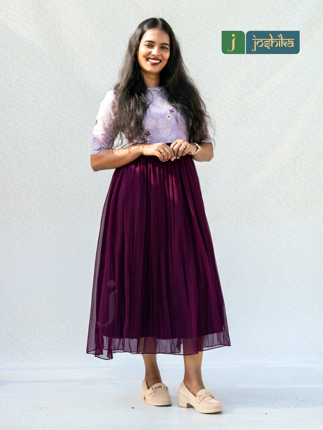 Floral Organza & Pleated Georgette Midi Kurta - Image 2