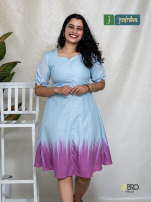 Sky Blue & Magenta Button-Down Cotton Dress