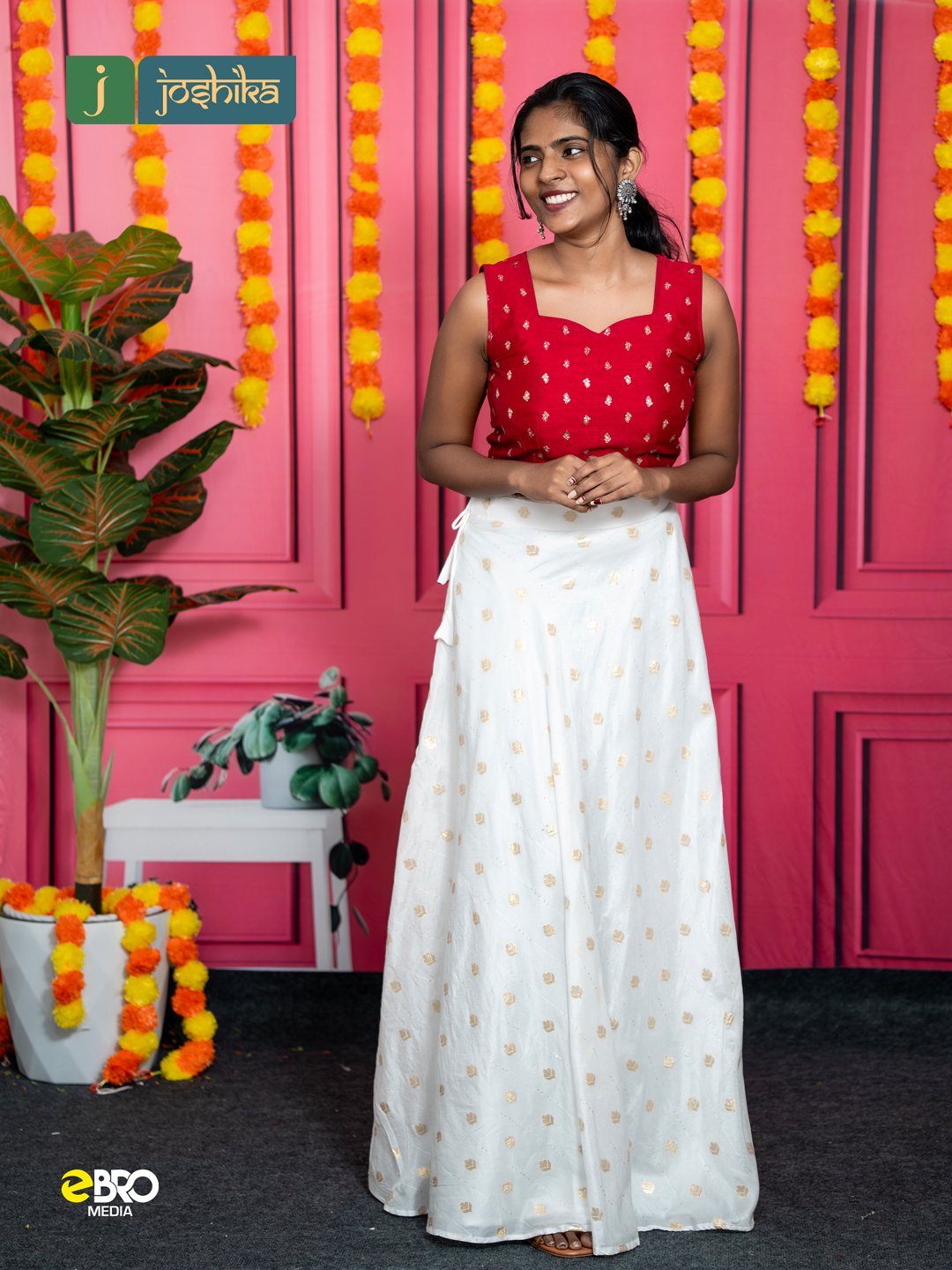 Onam Heritage Ruby Bloom Skirt & Top Set - Image 2