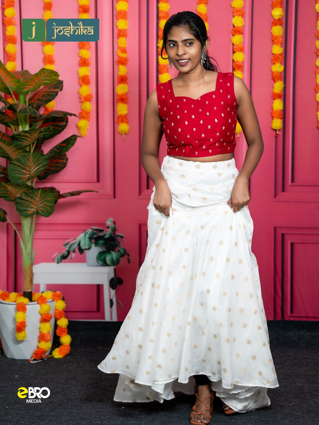 Onam Heritage Ruby Bloom Skirt & Top Set - Image 3