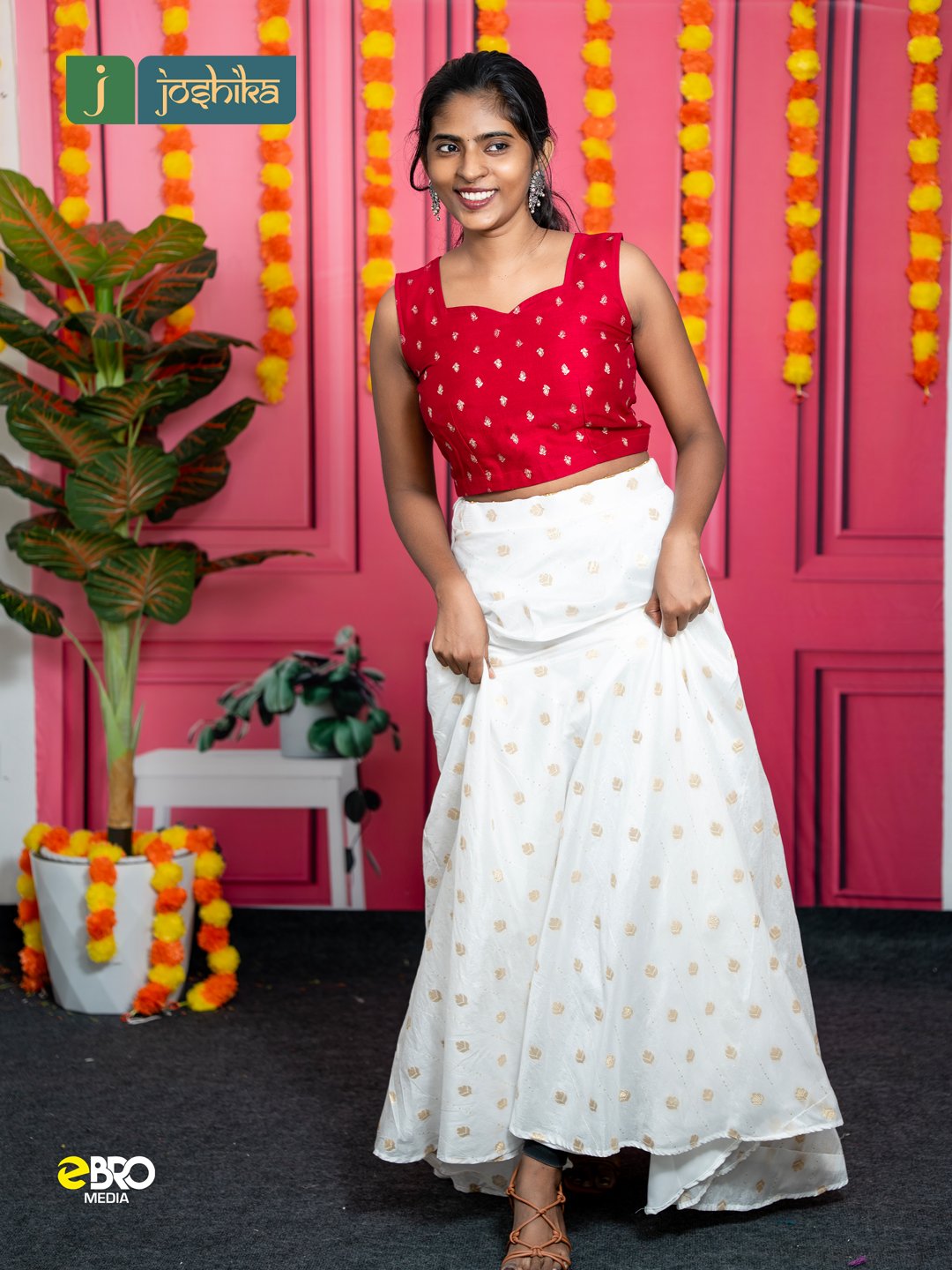 Onam Heritage Ruby Bloom Skirt & Top Set - Image 4