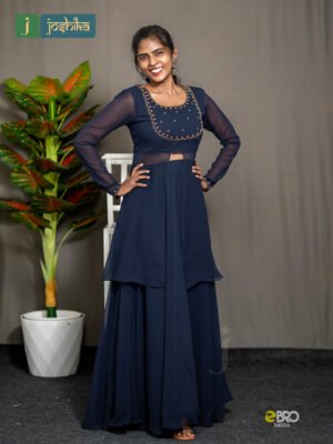 Elegant Navy Blue Georgette Sharara Set with Premium Handwork Yoke