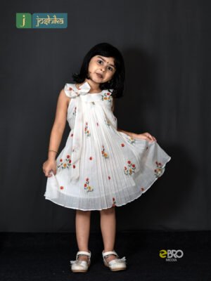 Elegant Embroidered Mul Cotton Kids Frock – White Floral Party Wear Dress