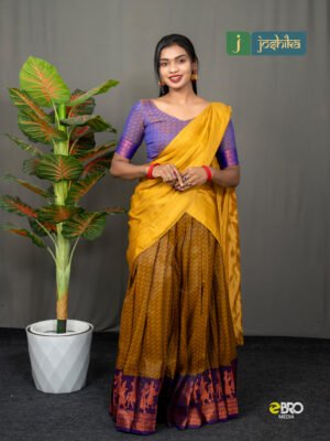 Onam Heritage Golden Davani Set with Royal Purple Blouse