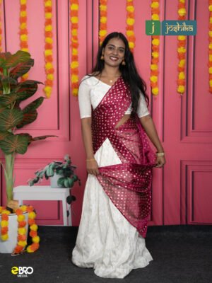 Onam Heritage Ivory & Majenta Davani Set