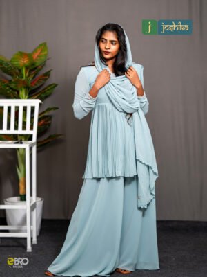 Elegant Sea Green Georgette Sharara Set with Premium Hand Embroidered Neck Work