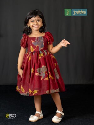 Elegant Floral Printed Silk Organza Party Frock for Girls