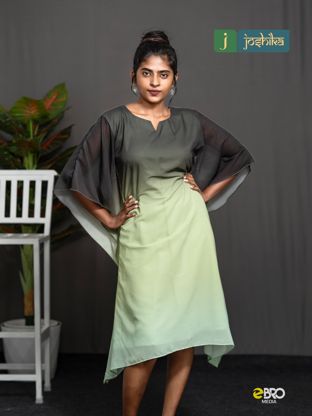 Triple Shaded Elegance Georgette Kaftan Dress - Image 2