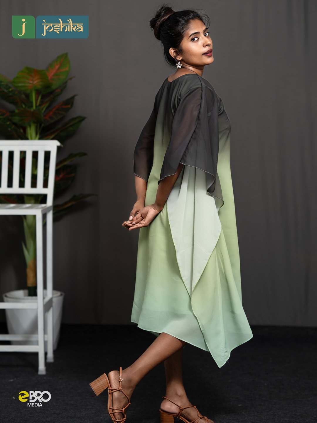 Triple Shaded Elegance Georgette Kaftan Dress - Image 3