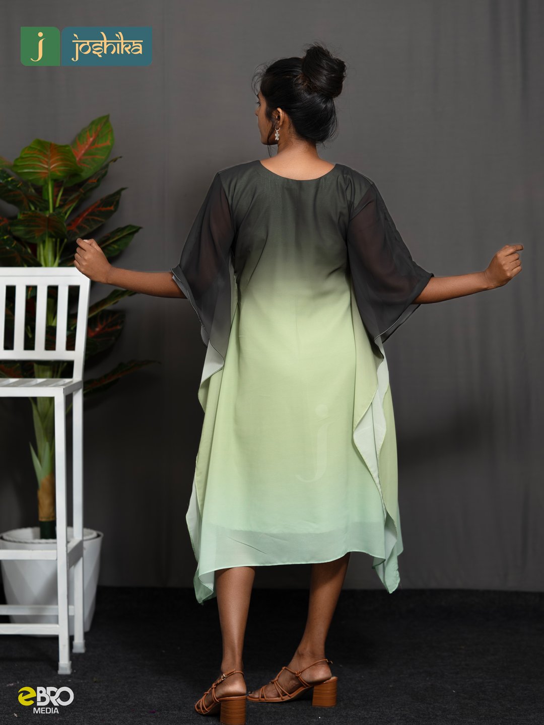 Triple Shaded Elegance Georgette Kaftan Dress - Image 4