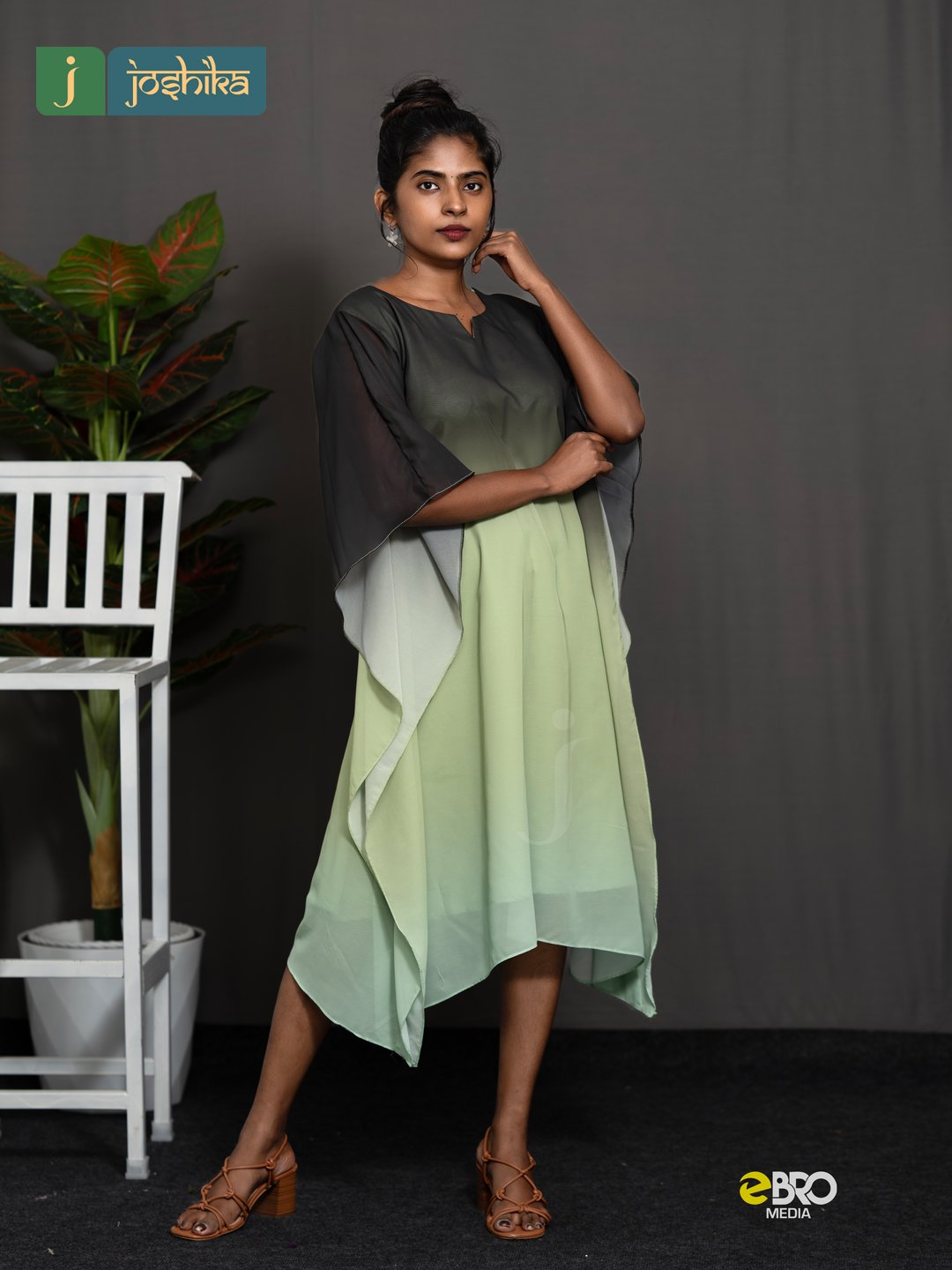 Triple Shaded Elegance Georgette Kaftan Dress - Image 5